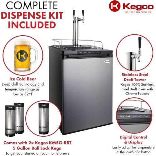  [아마존베스트]Kegco HBK309S-2K Full-Size Digital Homebrew Kegerator Dual Faucet Stainless with Ball Lock Keg