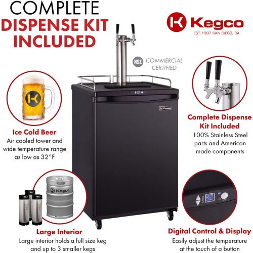 Kegco Z163B-2 Keg Dispenser, Two Faucet, Black