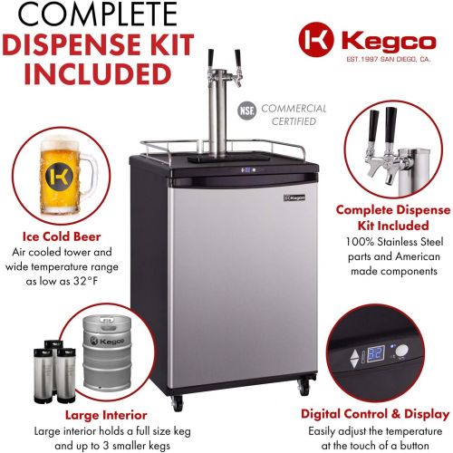  Kegco Z163S-2 Keg Dispenser, Two Faucet, Stainless Steel