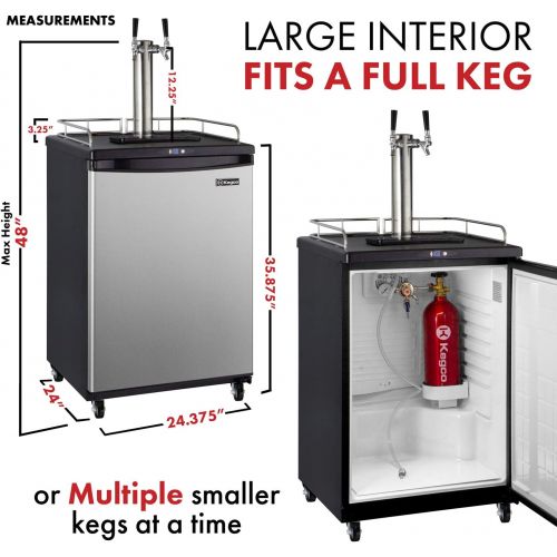  Kegco Z163S-2 Keg Dispenser, Two Faucet, Stainless Steel