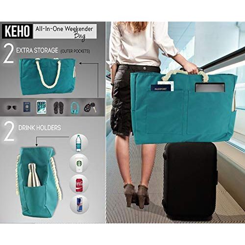  Keho KEHO All-in-1 Weekender Travel Beach Shoulder Bag Extra Large (Waterproof, Lightweight, Foldable) - Carry-On, Overnight, Fashion, Laptop Bag)