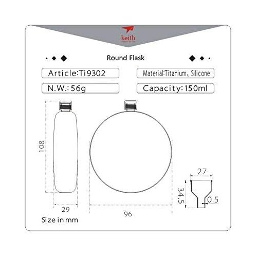 Keith Titanium Ti9302 Round Flask with Funnel - 5.0 fl oz