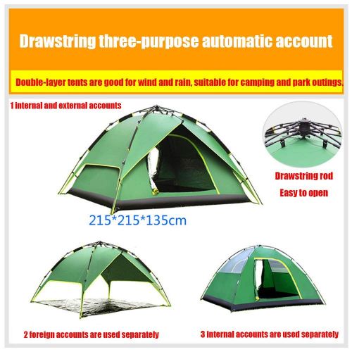  Outing Udstyr, Outdoor Three-in-One Thicken Quadruple Tent Drawstring Automaticcamping Tents Rainproof Sun Protection, DarkGreen, Kejing Miao,