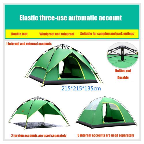  Outing Udstyr,Outdoor Three-in-One Double Layer Quadruple Tent Automaticcamping Tents Rainproof Sun Protection,Blue, Kejing Miao,