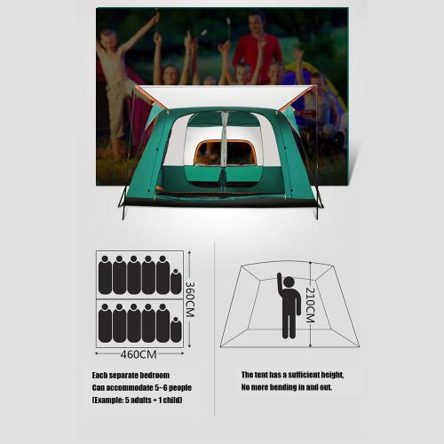  Outing Udstyr, 2 Living Rooms and 1 Hall Family Tents Outdoor Camping Double Layer Anti-Storm Big Tent 10-16 People Huge, Kejing Miao