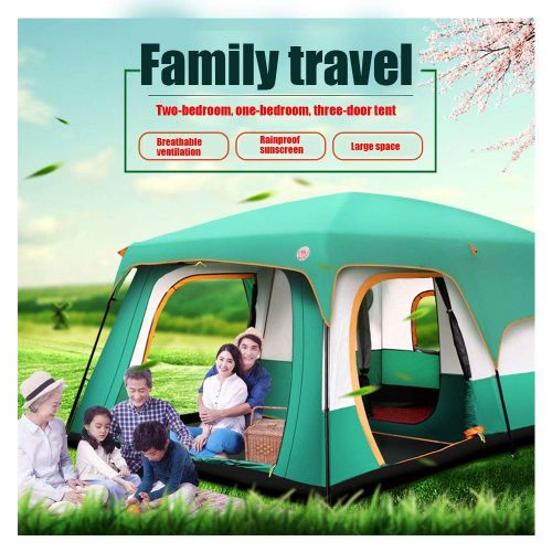  Outing Udstyr, 2 Living Rooms and 1 Hall Family Tents Outdoor Camping Double Layer Anti-Storm Big Tent 10-16 People Huge, Kejing Miao