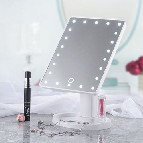  Kekailu Makeup Mirror Touch Screen 16/22 LED Rotatable Table Lighted Cosmetic Tool - Pink 22 LED