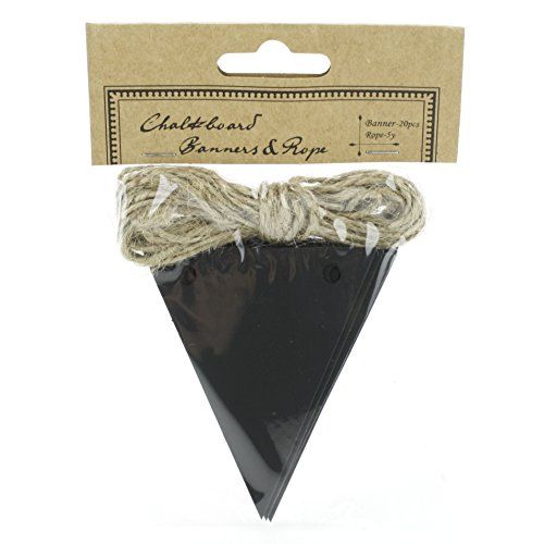  [아마존베스트]Kel-Toy Chalkboard Triangle Banner with 5 Yard Jute Rope- RNUM-Pack of 20, 2.5 X 3 RNUM-Feet Pennants