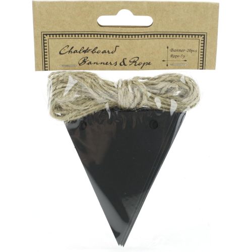  [아마존베스트]Kel-Toy Chalkboard Triangle Banner with 5 Yard Jute Rope- RNUM-Pack of 20, 2.5 X 3 RNUM-Feet Pennants