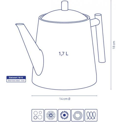  Kela 11356 Teekanne mit Siebeinsatz, Edelstahl 1,7 l, Ancona