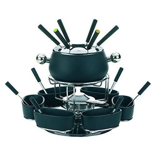  Kela Keck & Lang GmbH 61203 Drehbares Fonduekarussell-Set, Fleischfondue, 22-teilig, Fuer 6 Personen, Emaille, Lugano, Schwarz