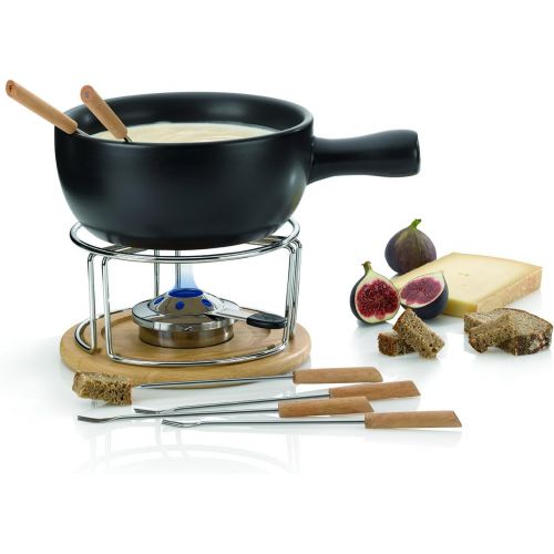  Kela 361306 Kasefondue-Set, Natuerliches Design, 10-teilig, Feuerfeste Keramik, Kasefondue-Set Natura, 1 L