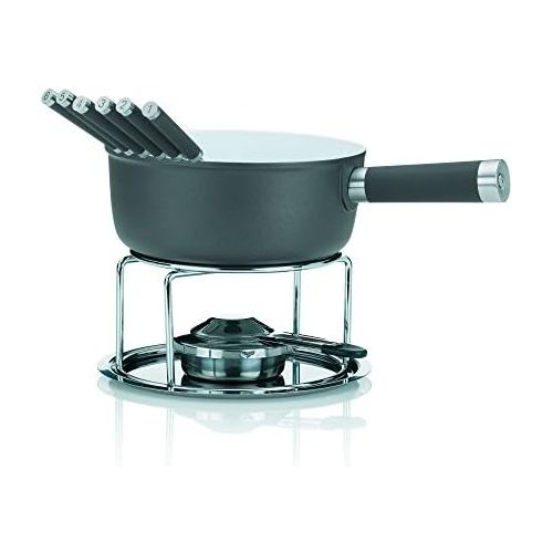  Kela 16564 Kasefondue-Set, 10-teilig, Keramisch beschichtet, Aluguss, Induktionsgeeignet, 1 L Lancy, grau