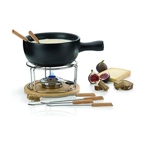  Kela 361306 Kasefondue-Set, Natuerliches Design, 10-teilig, Feuerfeste Keramik, Kasefondue-Set Natura, 1 L