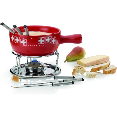  Kela 61303 Kasefondue-Set, Motiv Schweizer Flagge, 10-teilig, Feuerfeste Keramik, 2 L, Bern