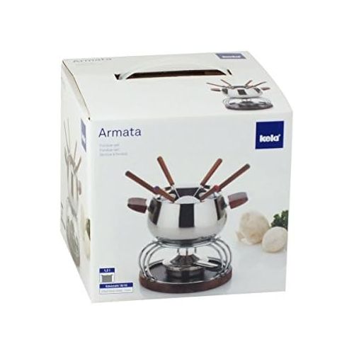  Kela 466406 Fondue-Set, Fleischfondue, 11-teilig, Fuer 6 Personen, Edelstahl/ Akazienholz, 1 l, Armata