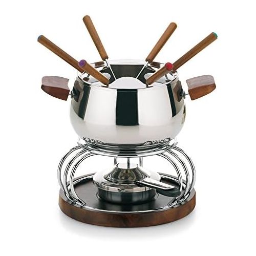  Kela 466406 Fondue-Set, Fleischfondue, 11-teilig, Fuer 6 Personen, Edelstahl/ Akazienholz, 1 l, Armata