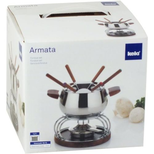  Kela 466406 Fondue-Set, Fleischfondue, 11-teilig, Fuer 6 Personen, Edelstahl/ Akazienholz, 1 l, Armata