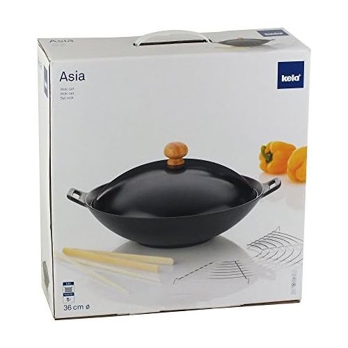  Kela 77943 Wok-Set mit Deckel, Induktionsgeeigent, 36 cm Durchmesser, Wok-Set Asia