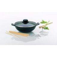 Kela 77747 Wok mit Deckel, Duenstrost, Stabchen, Gusseisen, 24 cm Durchmesser, Induktionsgeeigent, Wok-Set Mini