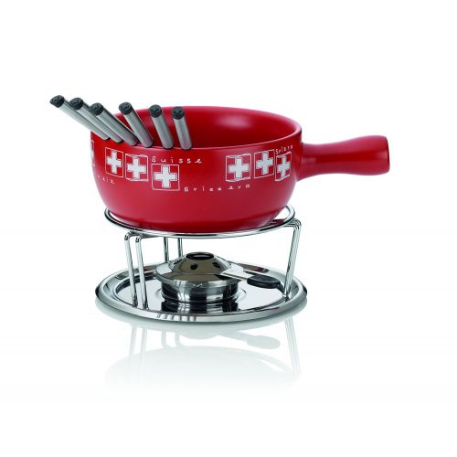  Kela Bern Cheese Fondue Set With Pan, Ceramic, Red/White, 10-Piece