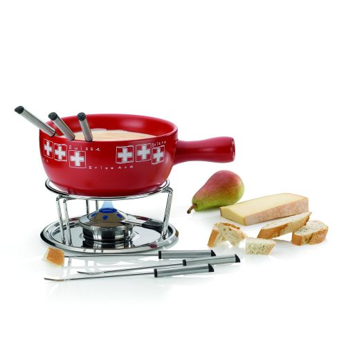  Kela Bern Cheese Fondue Set With Pan, Ceramic, Red/White, 10-Piece