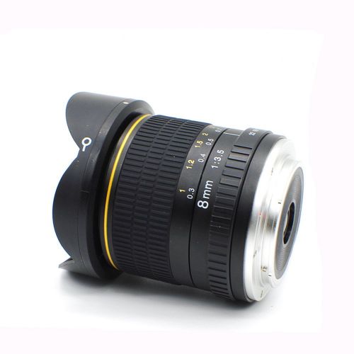  Kelda 8mm f3.5 180 degrees Diagonal Angle Fisheye Lens with Manural Aperture Chip and Removable Hood for Canon DSLR APS-C Format