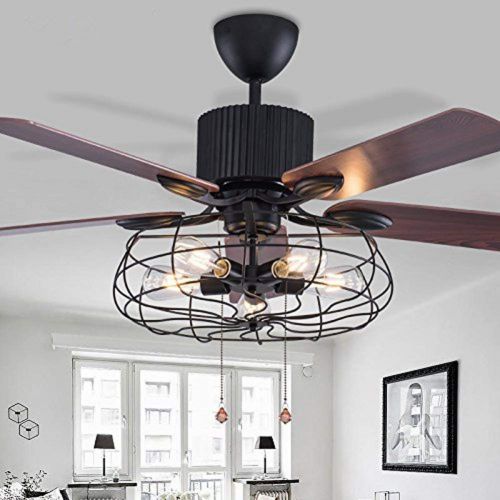  Kele dreamer 5 Ye Muye 52-inch Ceiling Fan Semi-Embedded Ceiling Light Fixture Vintage Retro Fan Chandelier Chandelier 5 Lights (110V)