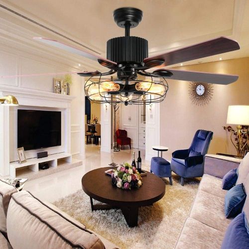  Kele dreamer 5 Ye Muye 52-inch Ceiling Fan Semi-Embedded Ceiling Light Fixture Vintage Retro Fan Chandelier Chandelier 5 Lights (110V)