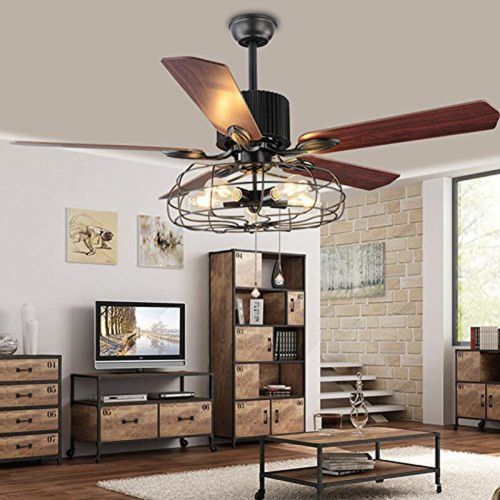  Kele dreamer 5 Ye Muye 52-inch Ceiling Fan Semi-Embedded Ceiling Light Fixture Vintage Retro Fan Chandelier Chandelier 5 Lights (110V)