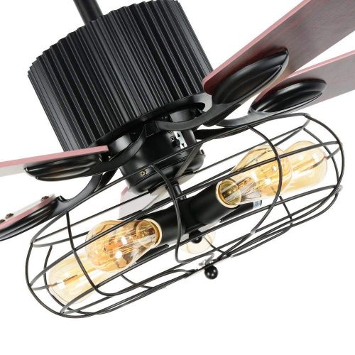  Kele dreamer 5 Ye Muye 52-inch Ceiling Fan Semi-Embedded Ceiling Light Fixture Vintage Retro Fan Chandelier Chandelier 5 Lights (110V)