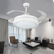 Kele dreamer 42-inch Fan Chandelier Remote-Controlled Dimmable Invisible Modern Fan Ceiling Light, Acrylic Metal Retractable Ceiling Fan (White)