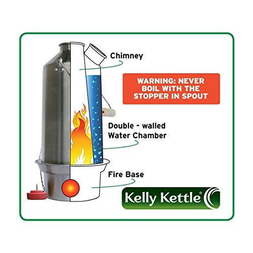  Kelly Kettle Scout 41 oz. Stainless Steel Ultimate Kit (1.2 LTR) Rocket Stove Boils Water Ultra Fast with just Sticks/Twigs. for Camping, Fishing, Scouts, Hunting, Emergencies, Hur