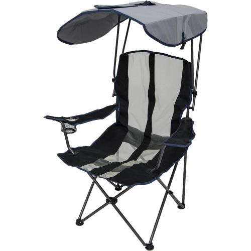  Kelsyus Premium 50+ UPF Portable Camping Folding Outdoor Lawn Chair with Canopy in Navy with Cup Holder, Canopy, and Carrying Case