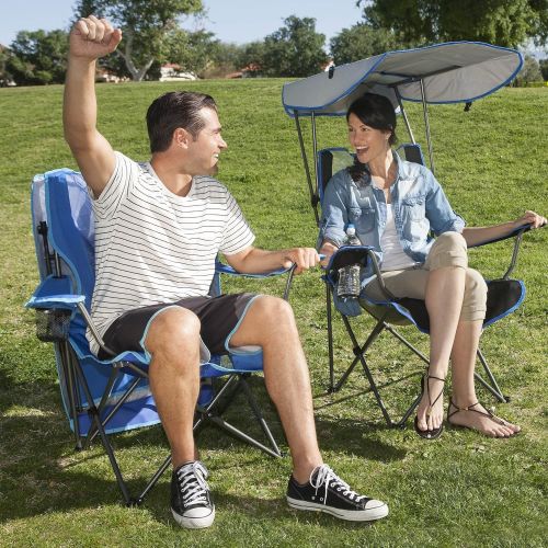  Kelsyus Premium 50+ UPF Portable Camping Folding Outdoor Lawn Chair with Canopy in Navy with Cup Holder, Canopy, and Carrying Case