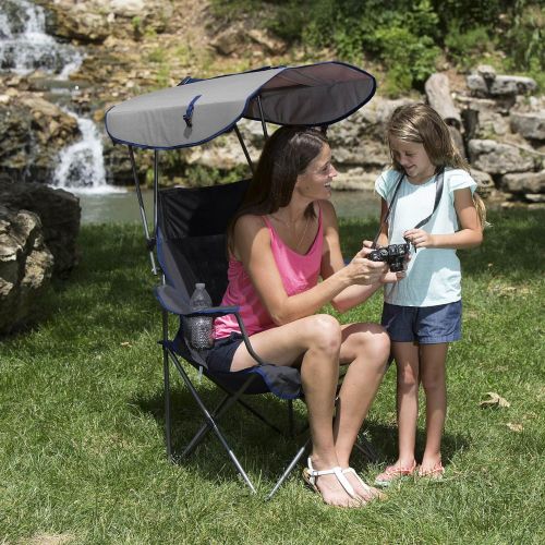  Kelsyus Premium 50+ UPF Portable Camping Folding Outdoor Lawn Chair with Canopy in Navy with Cup Holder, Canopy, and Carrying Case