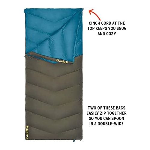  Kelty Galactic 30 Degree Down Sleeping Bag, Packed with Lightweight 550 Fill Down, Anti-snag Zipper, Cinch Cord & More for Men and Women