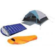 Kelty Alpinizmo High Peak USA Tent Kodiak 0F & Ultra Lite Latitude 0F Sleeping Bags Combo Set, Blue/Orange, One Size