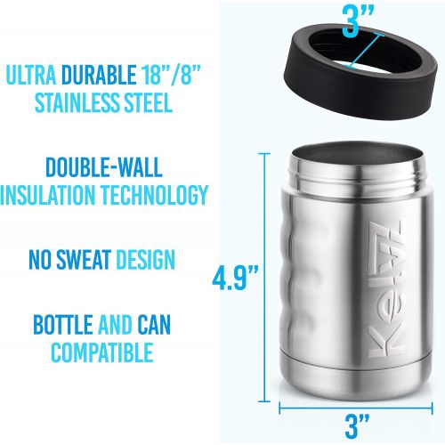  [아마존베스트]KelvZ Finger Grip Insulated Can Cooler + 2 Can Coolies | 18/8 Stainless Steel Beer Holder Fits 12 oz Cans & Bottles | Insulated Can Holder | Beer Can Insulator | Beer Bottle Insula