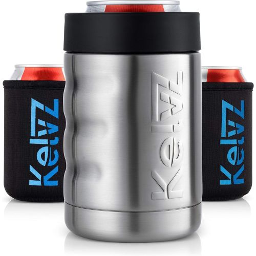  [아마존베스트]KelvZ Finger Grip Insulated Can Cooler + 2 Can Coolies | 18/8 Stainless Steel Beer Holder Fits 12 oz Cans & Bottles | Insulated Can Holder | Beer Can Insulator | Beer Bottle Insula