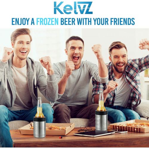  [아마존베스트]KelvZ Finger Grip Insulated Can Cooler + 2 Can Coolies | 18/8 Stainless Steel Beer Holder Fits 12 oz Cans & Bottles | Insulated Can Holder | Beer Can Insulator | Beer Bottle Insula