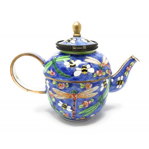  Kelvin Chen Enameled Miniature Hinged Lid Teapot - Dragonfly and Bees, 3.25T