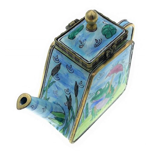  Kelvin Chen Enameled Miniature Tea Pot - Frog on Lily Pad