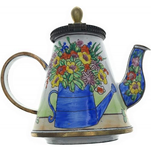  Kelvin Chen Enameled Miniature Tea Pot - Flowers in Watering Can