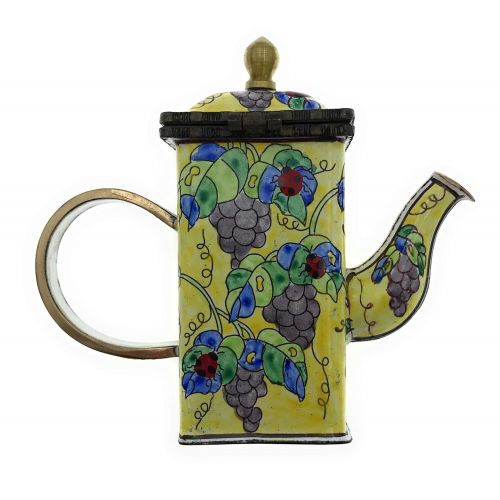  Kelvin Chen Enameled Miniature Tea Pot - Grapes & Ladybug