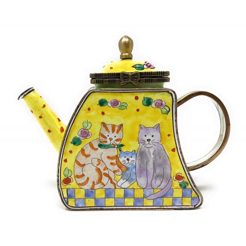 Kelvin Chen Kitty Cat Family Enameled Miniature Teapot with Hinged Lid, 4.25 Inches Long