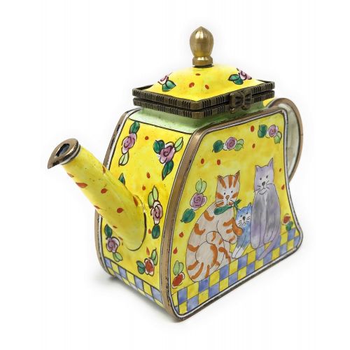  Kelvin Chen Kitty Cat Family Enameled Miniature Teapot with Hinged Lid, 4.25 Inches Long