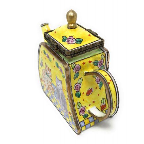  Kelvin Chen Kitty Cat Family Enameled Miniature Teapot with Hinged Lid, 4.25 Inches Long