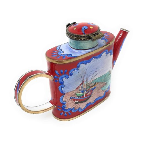  Kelvin Chen Van Gogh Fishing Boats Enameled Miniature Teapot with Hinged Lid, 4.75 Inches Long