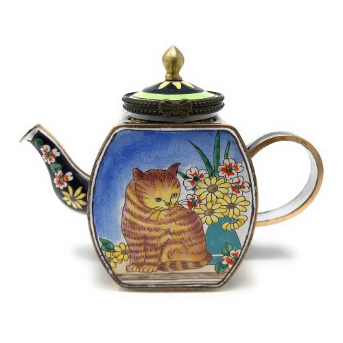  Kelvin Chen Enameled Miniature Tea Pot - Brown Cat